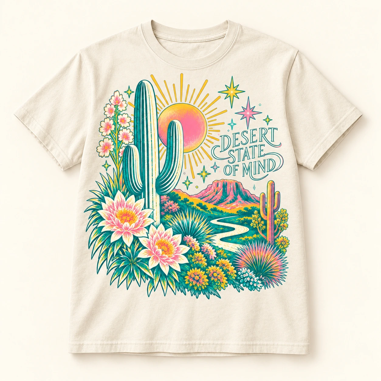 Desert State of Mind colorful cactus and flower design